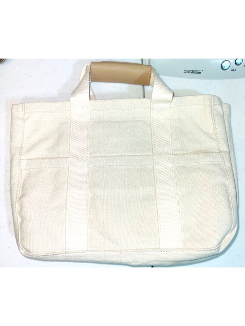 Canvas Tote Bag With Charm Womens Off-White 13" x 10" Adjustable Strap Pre-Owned - Picture 2 of 9